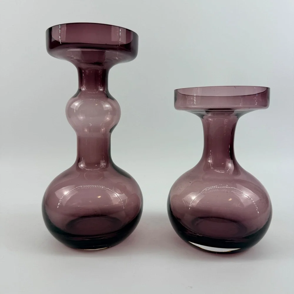 Pair Attributed Riihimäen Lasi Amethyst Art Glass Vases Finnish MCM
